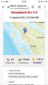 Gempa Bumi Magnitudo 5.3 Guncang Padanglawas Utara, Sumut