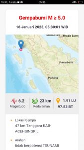 Gempa Aceh Singkil Dirasakan di Padangsidimpuan dan Tapsel