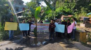 Tak Kunjung Diperbaiki, Warga Sidimpuan Tanam Pohon Pisang di Tengah Jalan