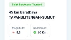 Malam ini Tapteng Diguncang Gempa 5,3 Magnitudo